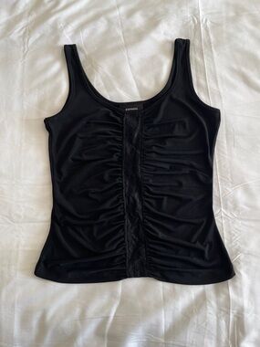 Express Black Ruched Scoop Tank Top